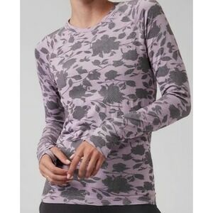 Athleta Momentum Floral Top XL Lilac Grey Long Sleeve Seamless Performance Knit